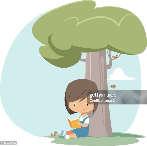 reading girl - chasing baby stock illustrations
