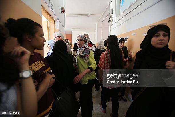 Iraqis wait to vote in the Iraqi parliamentary elections at a polling station April 27, 2014 in Amman, Jordan. Iraq's former prime minister Ayad...
