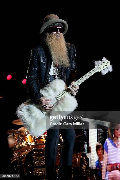 Billy Gibbons of ZZ Top performs at the Fayette County Fairgrounds on September 5, 2015 in La Grange, Texas.