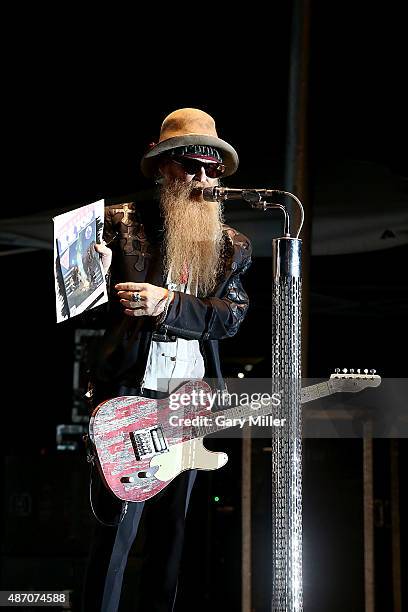 Billy Gibbons of ZZ Top performs at the Fayette County Fairgrounds on September 5, 2015 in La Grange, Texas.