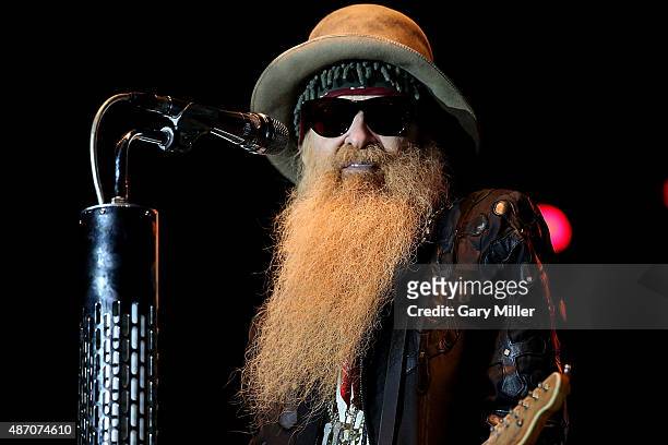 Billy Gibbons of ZZ Top performs at the Fayette County Fairgrounds on September 5, 2015 in La Grange, Texas.
