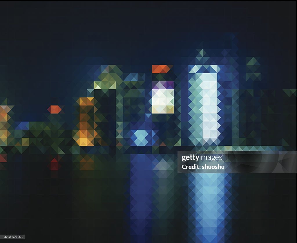 Abstract mosaic style city in night pattern background