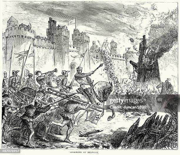 storming of berwick 1296 - siege stock illustrations