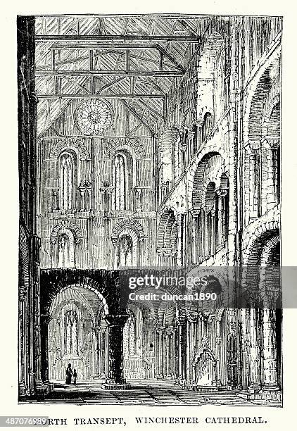 north transept, winchester cathedral - winchester cathedral stock illustrations