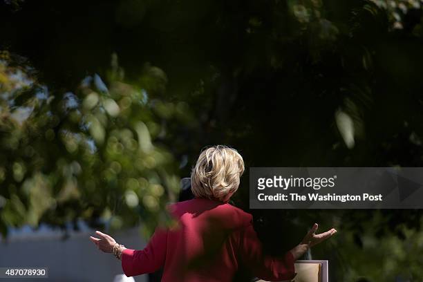 Democratic presidential candidate Hillary Clinton receives an endorsement from U.S. Senator Jeanne Shaheen September 5, 2015 in Portsmouth, New...