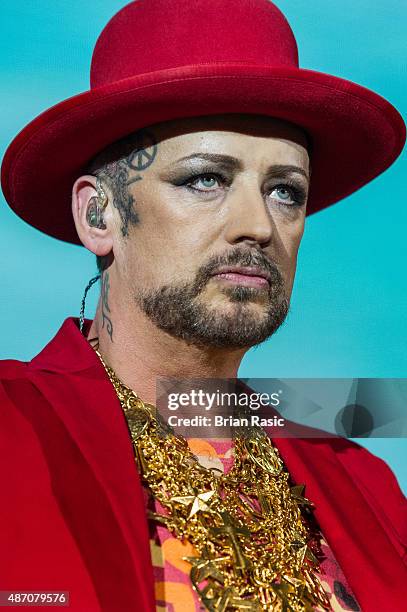 Boy George of Culture Club performs in concert at Eventim Apollo on September 5, 2015 in London, England.