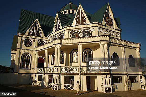 General view of the Cathedral of the Immaculate Conception in Apia is seen on a training day for the Samoa 2015 Commonwealth Youth Games on September...