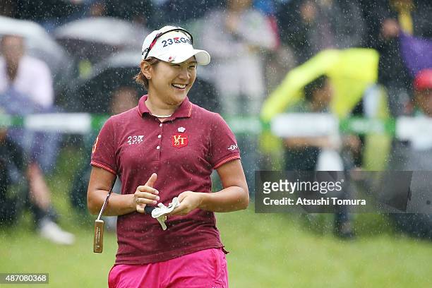 Misuzu Narita of Japan smiles during the final round of the Golf 5 Ladies Tournament 2015 at the Mizunami Country Club on September 6, 2015 in...
