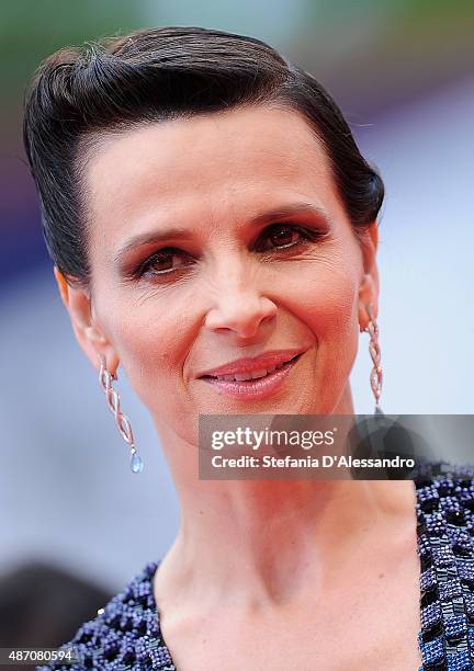 Juliette Binoche attends a premiere for 'The Wait' during the 72nd Venice Film Festival at Palazzo del Casino on September 5, 2015 in Venice, Italy.