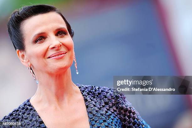 Juliette Binoche attends a premiere for 'The Wait' during the 72nd Venice Film Festival at Palazzo del Casino on September 5, 2015 in Venice, Italy.