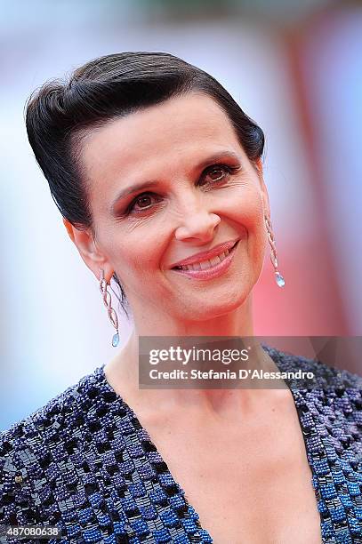 Juliette Binoche attends a premiere for 'The Wait' during the 72nd Venice Film Festival at Palazzo del Casino on September 5, 2015 in Venice, Italy.