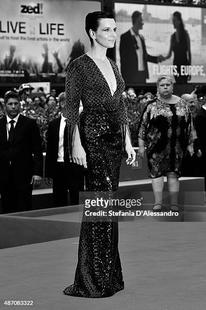 Juliette Binoche attends a premiere for 'The Wait' during the 72nd Venice Film Festival at Palazzo del Casino on September 5, 2015 in Venice, Italy.