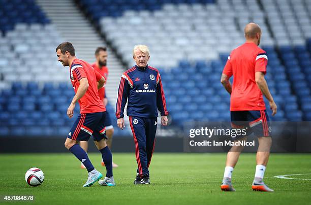 Scotland manager Gordon Strachan looks on during a training session, ahead of their UEFA Euro 2016 qualifier against Germany, at Hampden Park on...