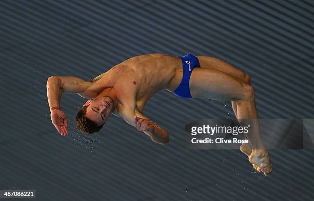 Tom Daley of Great Britain competes in the Men's 10m Platform Final on day three of the FINA/NVC Diving World Series at the London Aquatics Centre on...