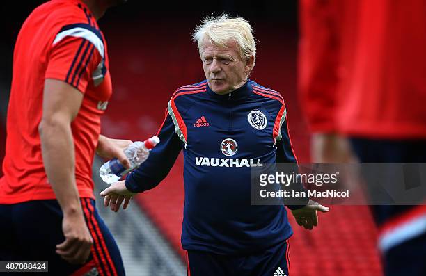 Scotland manager Gordon Strachan looks on during a training session, ahead of their UEFA Euro 2016 qualifier against Germany, at Hampden Park on...