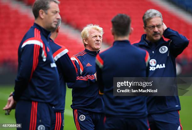 Scotland manager Gordon Strachan looks on during a training session, ahead of their UEFA Euro 2016 qualifier against Germany, at Hampden Park on...