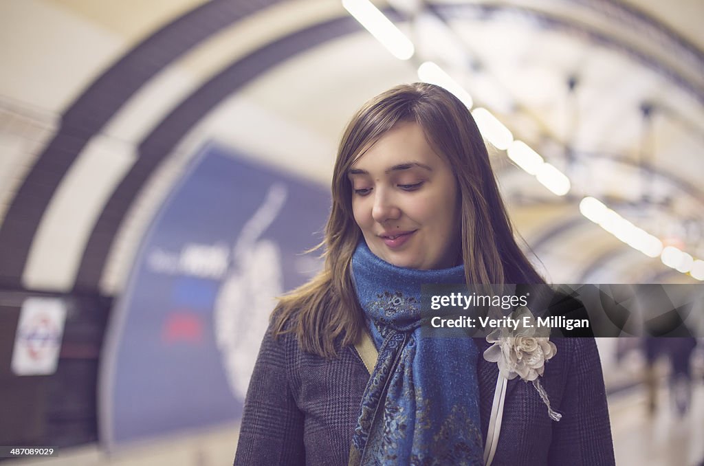 Woman waiting for London Tube