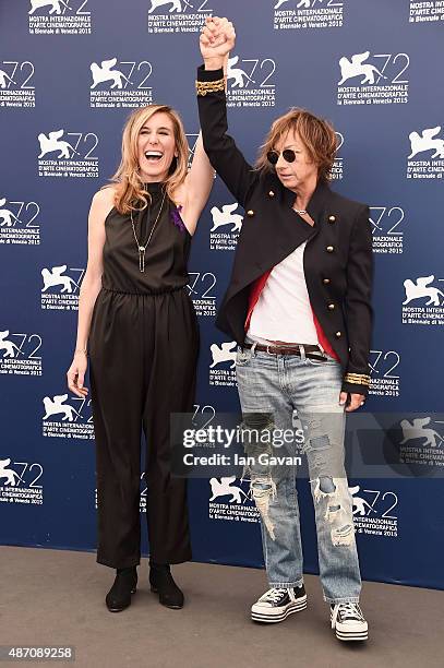 Director Amy Berg and Gianna Nannini attend a premiere for 'Janis' during the 72nd Venice Film Festival at Sala Grande on September 6, 2015 in...