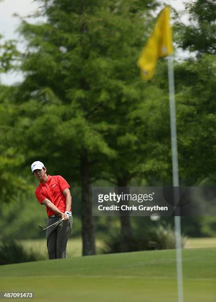 Seung-Yul Noh putts on the 1st during the Final Round of the Zurich Classic of New Orleans at TPC Louisiana on April 27, 2014 in Avondale, Louisiana.