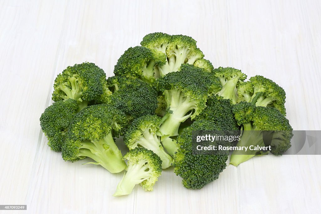 Pile of organic broccoli spears