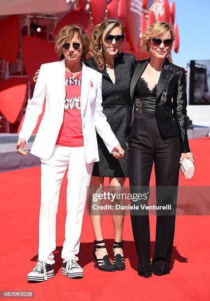 Gianna Nannini, director Amy Berg and Radha Mitchell attend a premiere for 'Janis' during the 72nd Venice Film Festival at on September 6, 2015 in...