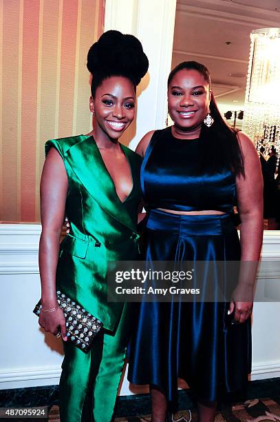 Teyonah Parris and Adrienne C. Moore attend the 8th Annual ESSENCE Black Women in Hollywood Luncheon on February 19, 2015 in Beverly Hills,...