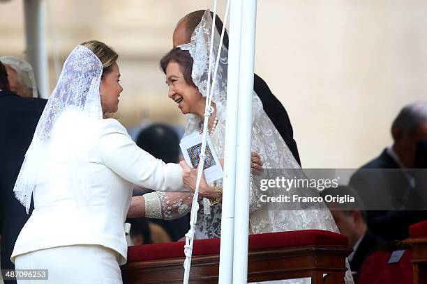 Maria Teresa of Luxembourg and Queen Sofia of Spain attend the Canonization Mass in which John Paul II and John XXIII are to be declared saints on...
