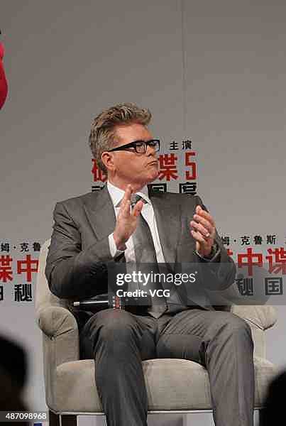 American direcotr Christopher McQuarrie attends the press conference of his film "Mission: Impossible - Rogue Nation" at Jing An Shangri-La on...