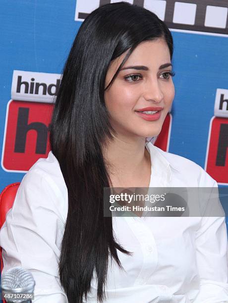 Bollywood actor Shruti Haasan during an exclusive interview with HT City-Hindustan Times for the promotion of upcoming movie Welcome Back at HT Media...