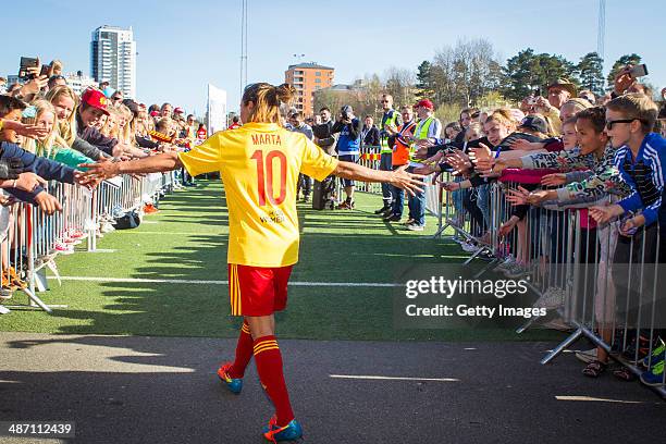 Marta Vieira Da Silva of Tyreso FF thanks the fans during the UEFA Women's Champions League Semi-Final Second Leg between Tyreso FF and Birmingham...