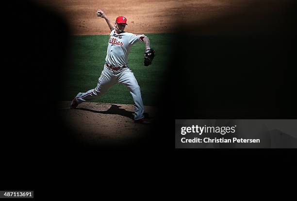 Starting pitcher A.J. Burnett of the Philadelphia Phillies pitches against the Arizona Diamondbacks during the MLB game at Chase Field on April 27,...