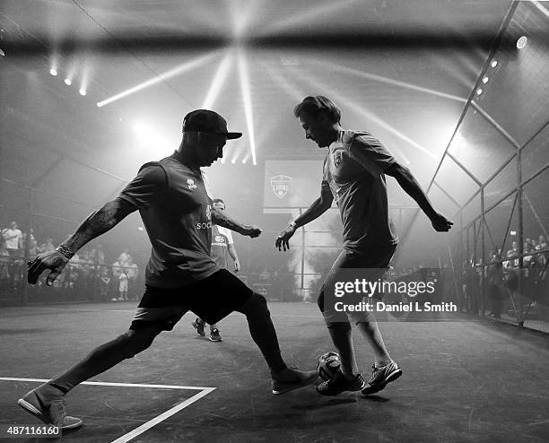 Issy Hamdaoui of Scorpions in control during the Soccerex - Manchester football festival at Granada Studios on September 6, 2015 in Manchester,...