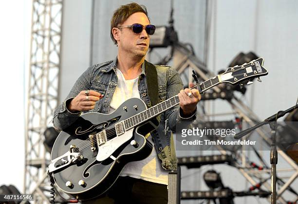 Mikel Jollett of The Airborne Toxic Event performs during Riot Fest at the National Western Complex on August 28, 2015 in Denver, Colorado.