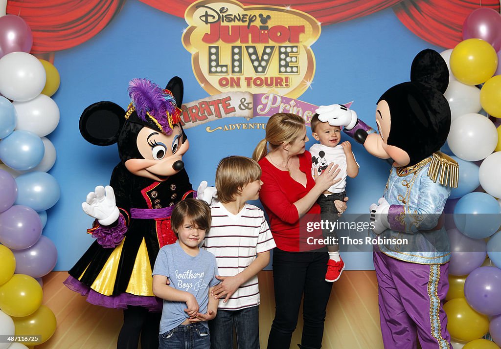 Melissa Joan Hart And Her Sons Tucker, Braydon And Mason Meet Mickey Mouse And Minnie Mouse At A Performance Of Disney Junior Live On Tour! Pirate & Princess Adventure