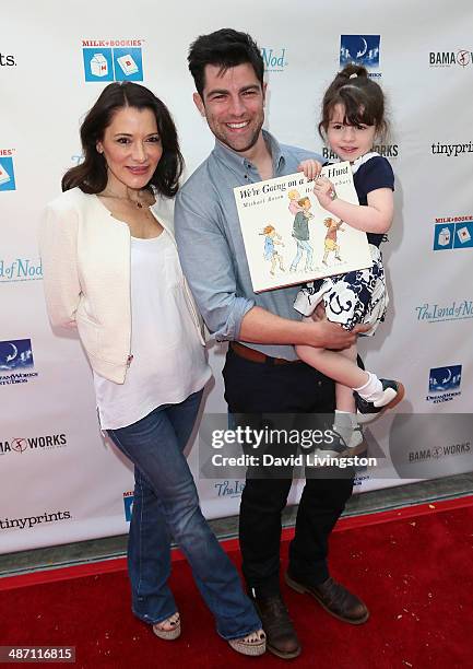 Actor Max Greenfield , wife Tess Sanchez and daughter Lily Greenfield attend Milk + Bookies 5th Annual Story Time Celebration at the Skirball...