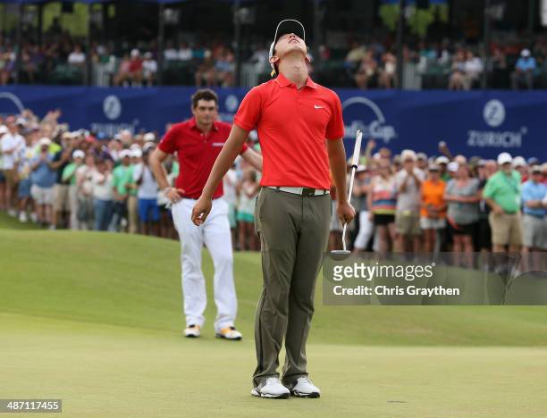 Seung-Yul Noh celebrates after his win during the Final Round of the Zurich Classic of New Orleans at TPC Louisiana on April 27, 2014 in Avondale,...
