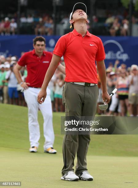 Seung-Yul Noh celebrates after his win during the Final Round of the Zurich Classic of New Orleans at TPC Louisiana on April 27, 2014 in Avondale,...