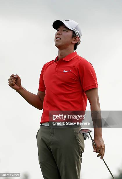 Seung-Yul Noh celebrates after his win during the Final Round of the Zurich Classic of New Orleans at TPC Louisiana on April 27, 2014 in Avondale,...