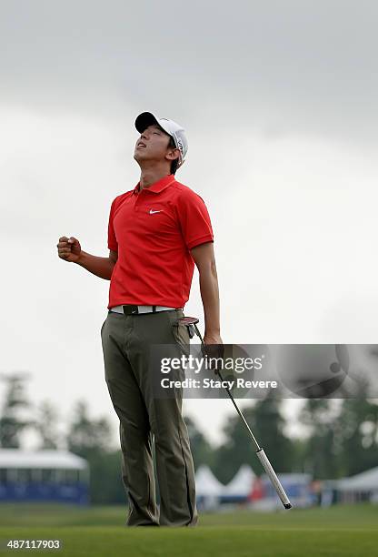 Seung-Yul Noh celebrates after his win during the Final Round of the Zurich Classic of New Orleans at TPC Louisiana on April 27, 2014 in Avondale,...