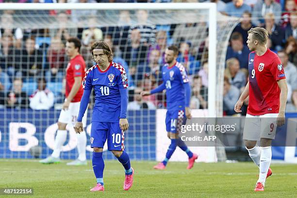 Croatia's Luka Modric reacts during the Euro 2016 Group H qualifying football match between Norway and Croatia at in Oslo, on September 6, 2015. AFP...