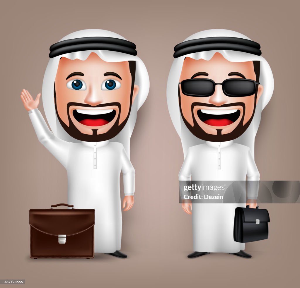 Saudi Arab Man Cartoon Character Holding Briefcase Wearing Thobe High-Res  Vector Graphic - Getty Images