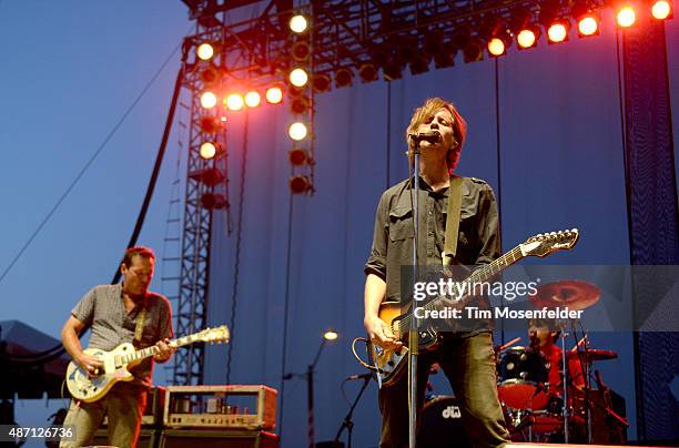 John Reis and Rick Froberg of Drive Like Jehu perform during Riot Fest at the National Western Complex on August 29, 2015 in Denver, Colorado.