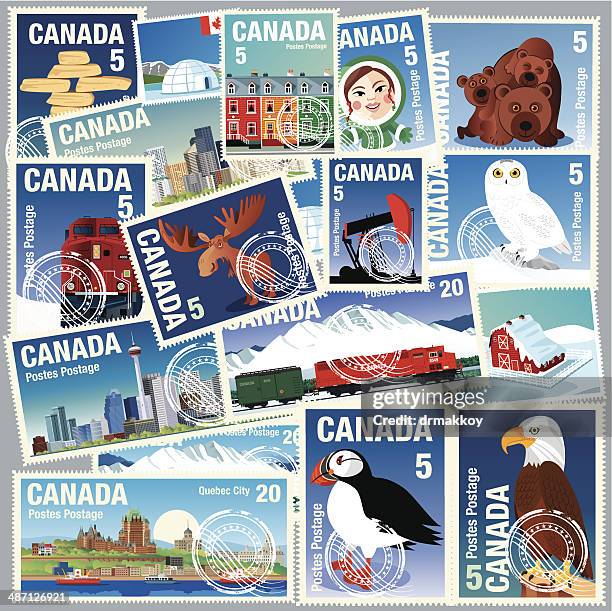 stockillustraties, clipart, cartoons en iconen met canada stamps - alberta