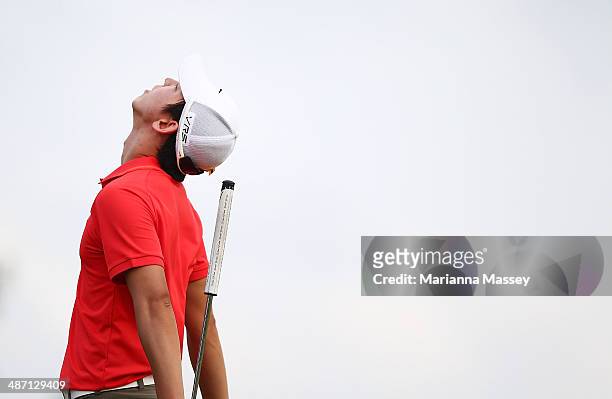 Seung-Yul Noh celebrates after winning the Zurich classic during the final round of the Zurich Classic of New Orleans at TPC Louisiana on April 27,...