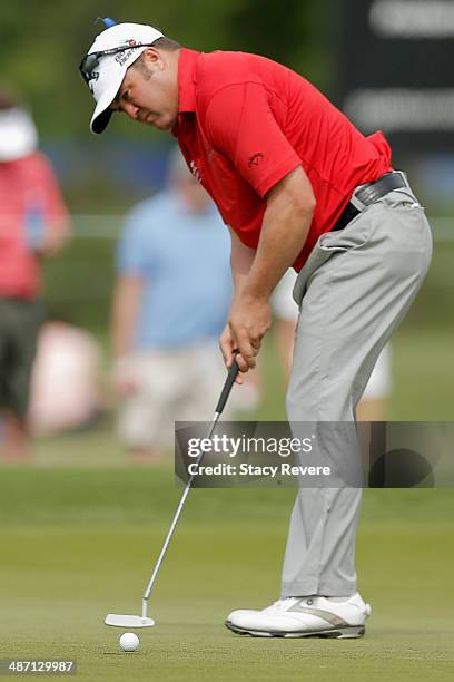 Andrew Svoboda putts on the 14th during the Final Round of the Zurich Classic of New Orleans at TPC Louisiana on April 27, 2014 in Avondale,...