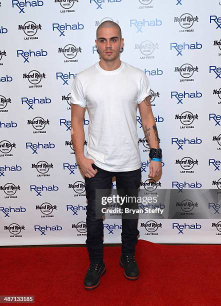 Singer Max George of The Wanted arrives at the Hard Rock Hotel & Casino during the resort's Rehab pool party on April 27, 2014 in Las Vegas, Nevada.