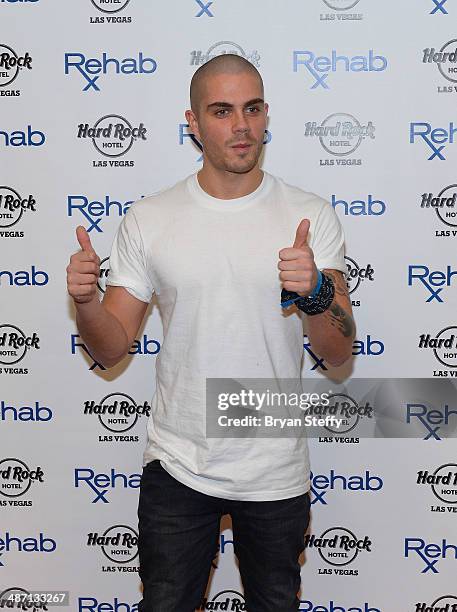 Singer Max George of The Wanted arrives at the Hard Rock Hotel & Casino during the resort's Rehab pool party on April 27, 2014 in Las Vegas, Nevada.