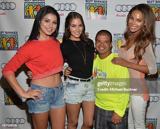 Rima Fakih, Olivia Culpo, Calvin Carrillo and Crystle Stewart attend Audi Best Buddies' Bowling For Buddies at Lucky Strike Lanes at L.A. Live on...