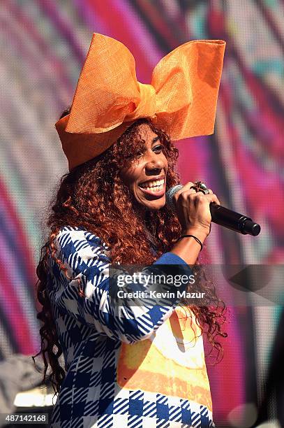 Santigold performs onstage during the 2015 Budweiser Made in America Festival at Benjamin Franklin Parkway on September 6, 2015 in Philadelphia,...