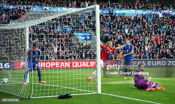 Alexander Soederlund of Norway celebrates after the team scored a goal in front of Mario Mandzukic, Sime Vrsaljko, Danijel Subasic, Vedran Corluka,...